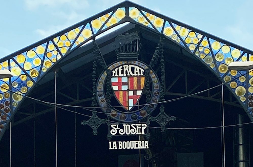 La Boqueria market sign at entrance
