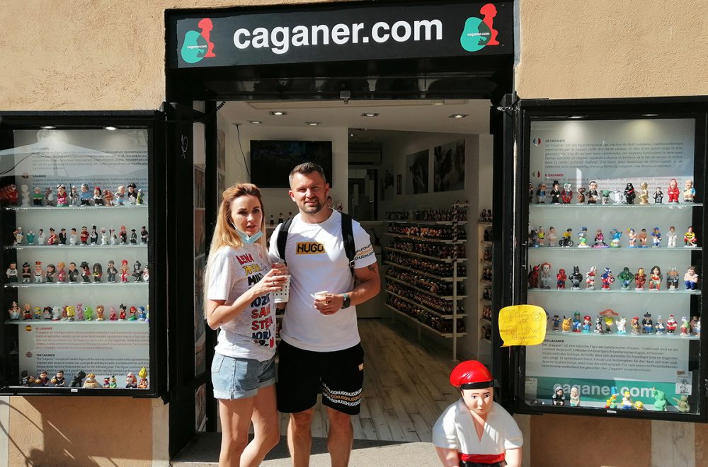 Tourists just outside the caganer shop in Barcelona
