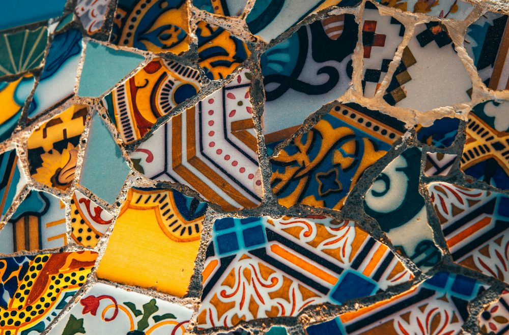 Closeup of mosaic by Antoni Gaudi