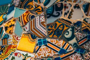 Closeup of mosaic by Antoni Gaudi