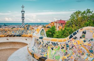 Curved sculpture designed by Gaudi in Park Güell