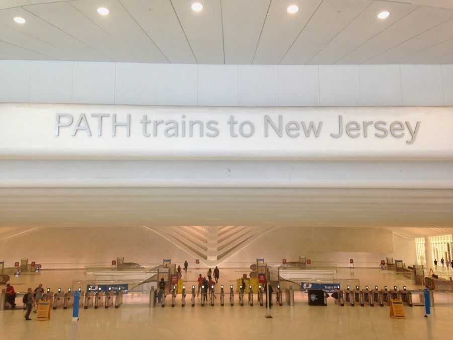 PATH trains to New Jersey sign inside the Oculus at WTC in New York City