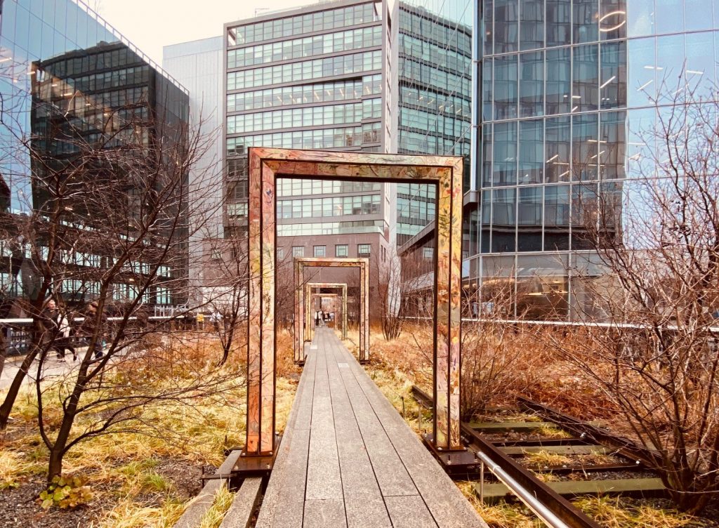 A view down the High Line park in NYC