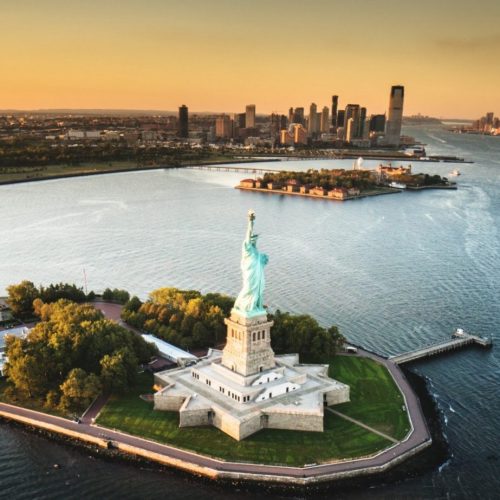 statue of liberty aerial photo