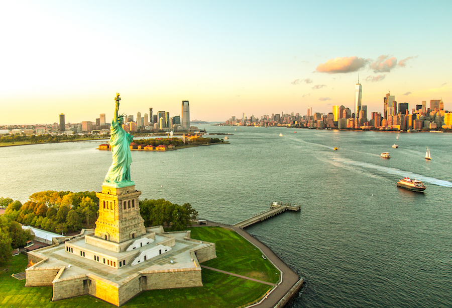 Liberty Island overlooking Manhattan Skyline