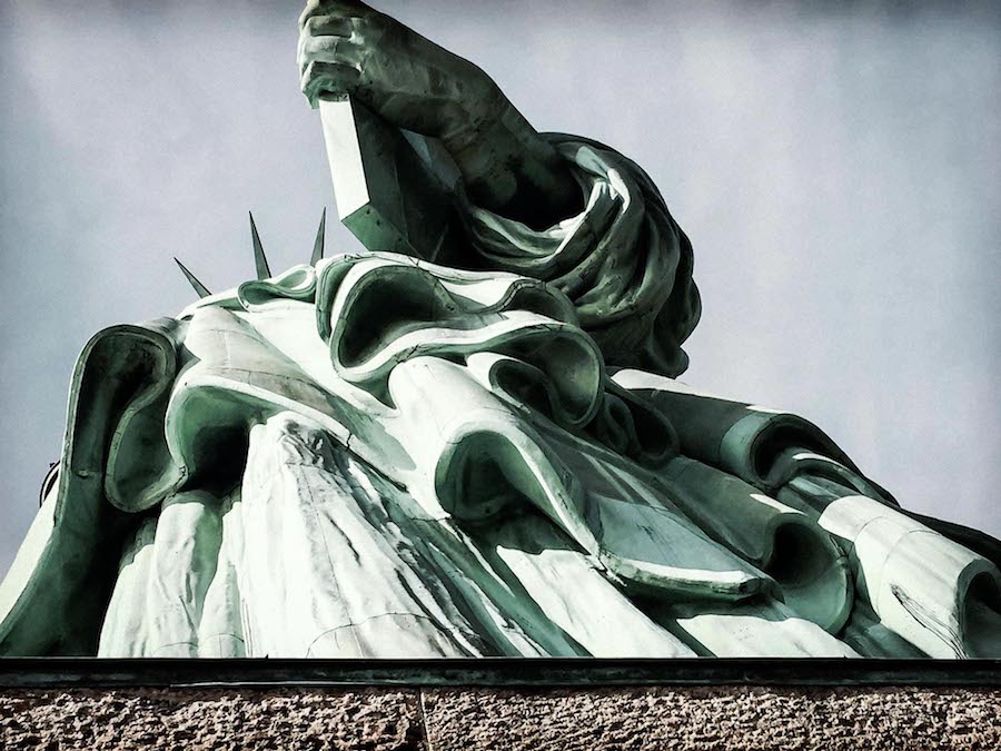 Statue of Liberty as seen looking up from below