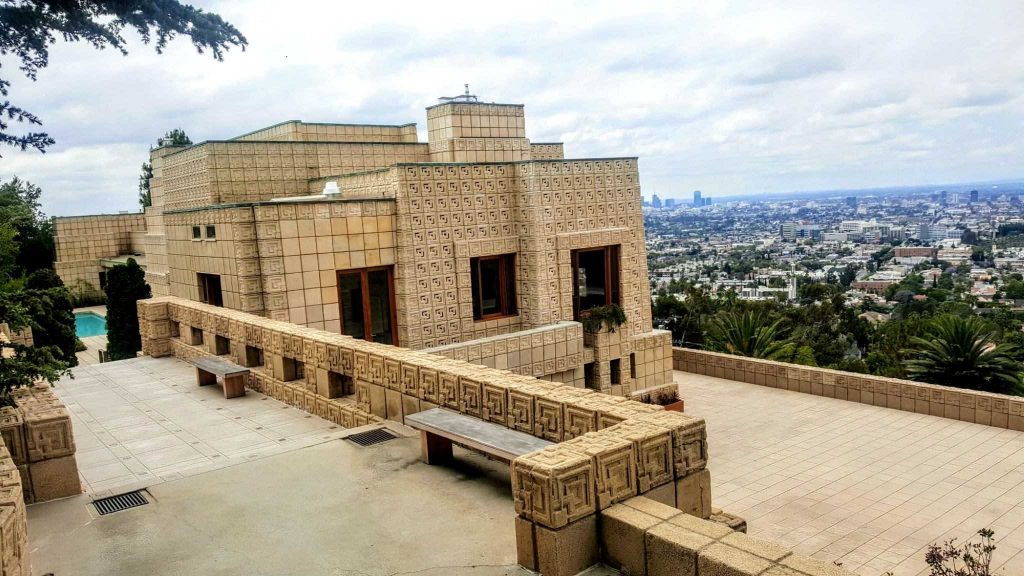 Ennis House deck with view of los angeles