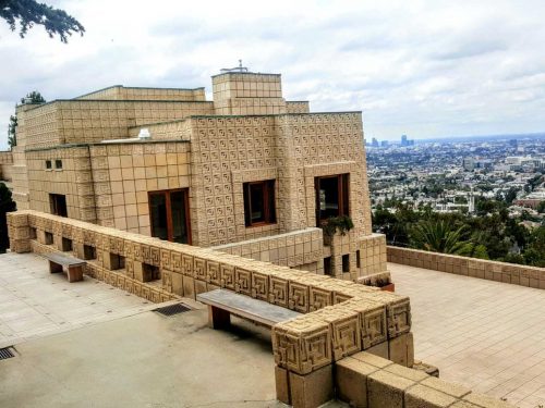 Ennis House deck with view of los angeles