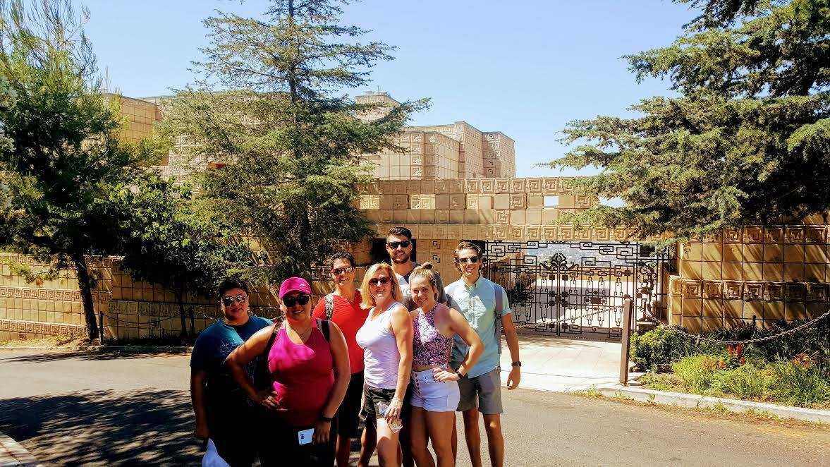 Tour group in front of Ennis House