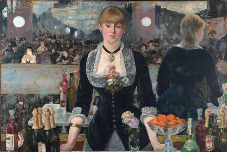 painint of woman at the bar