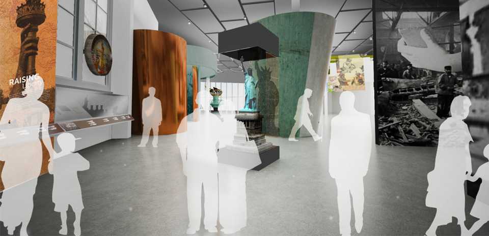 Hologram of people standing inside a museum