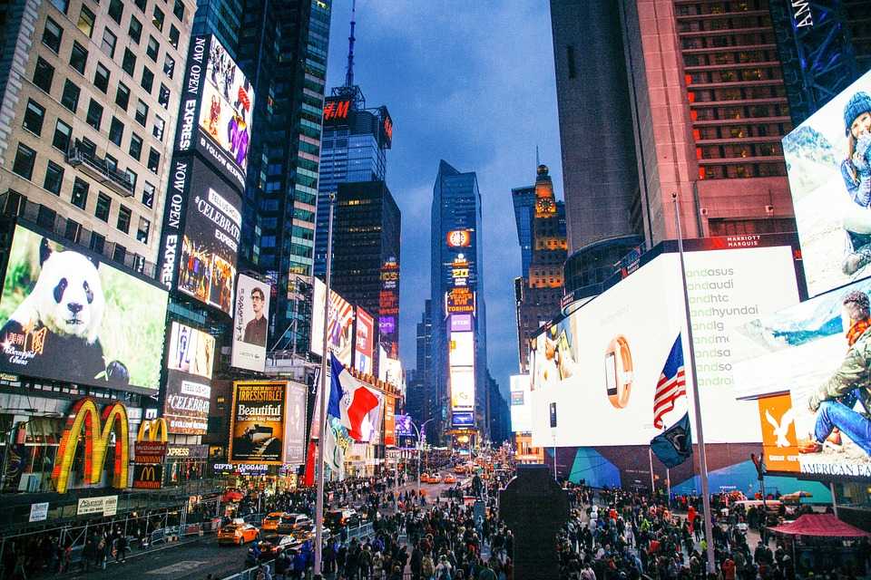 Bright lights and buildings