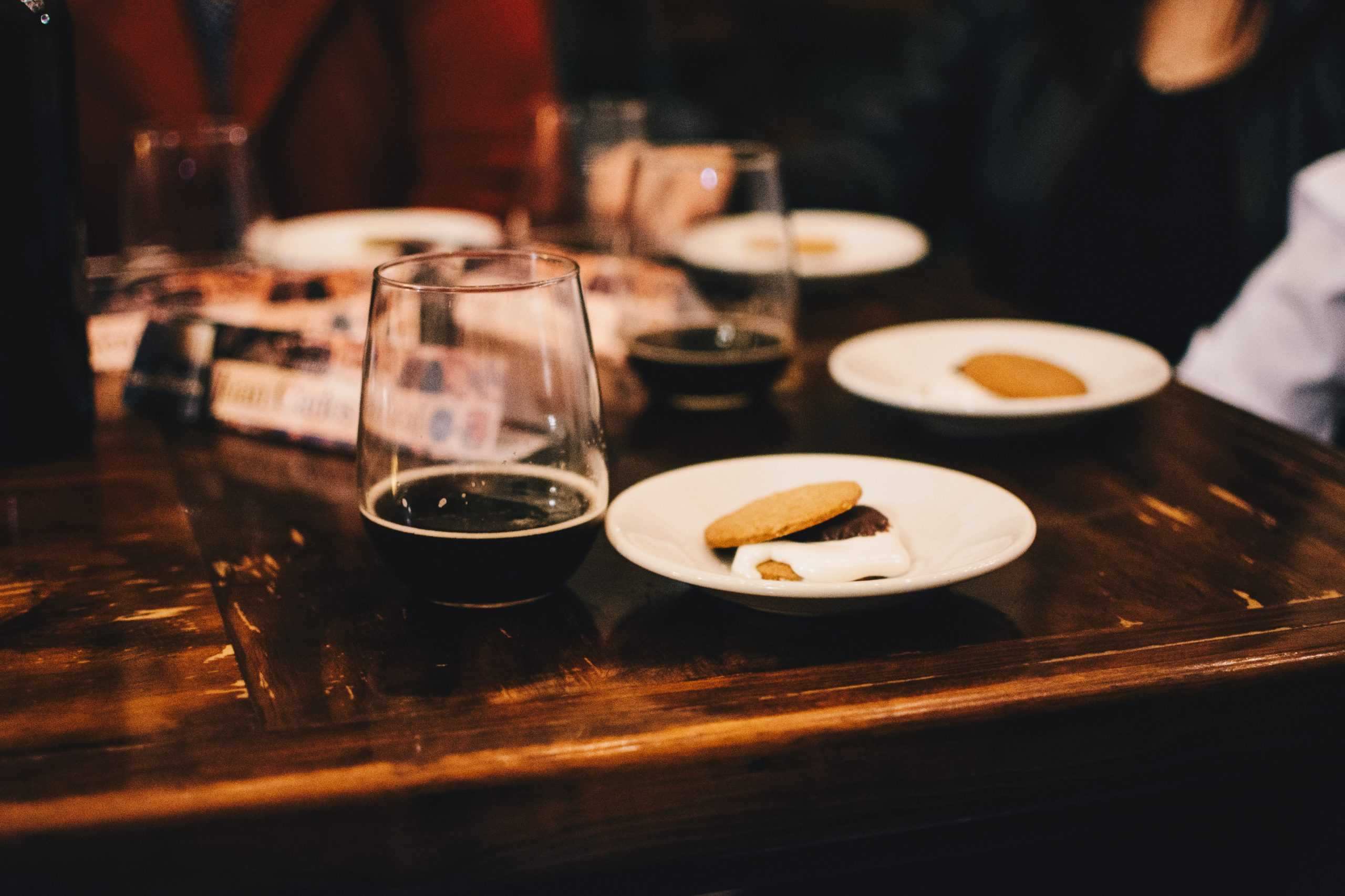 Glass and food on table