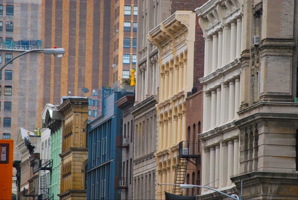 buildings in SoHo New York City with cast-iron architecture