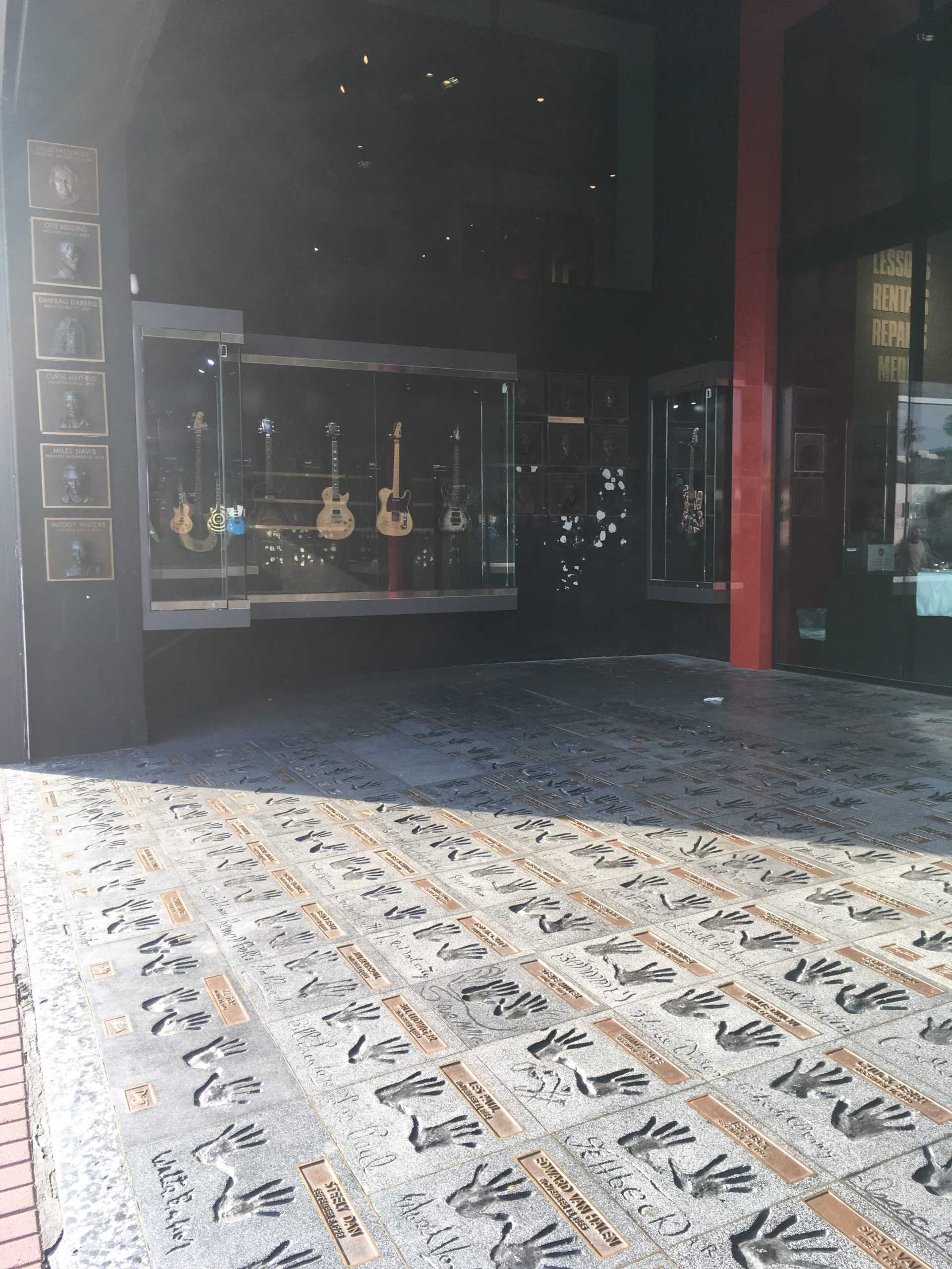 Store with hand prints in front of door