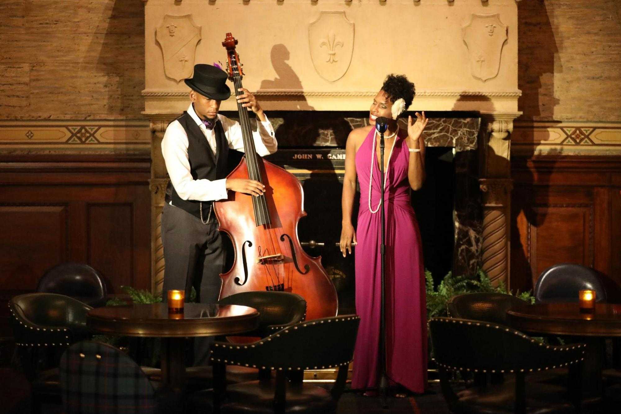 Two people performing jazz music