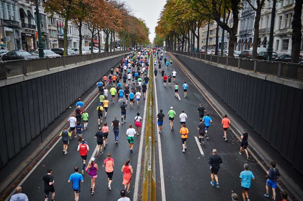 people running in the street