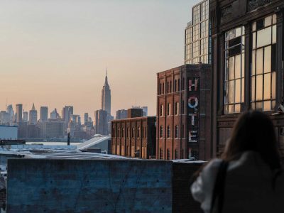 Hotel in front of NYC skyline