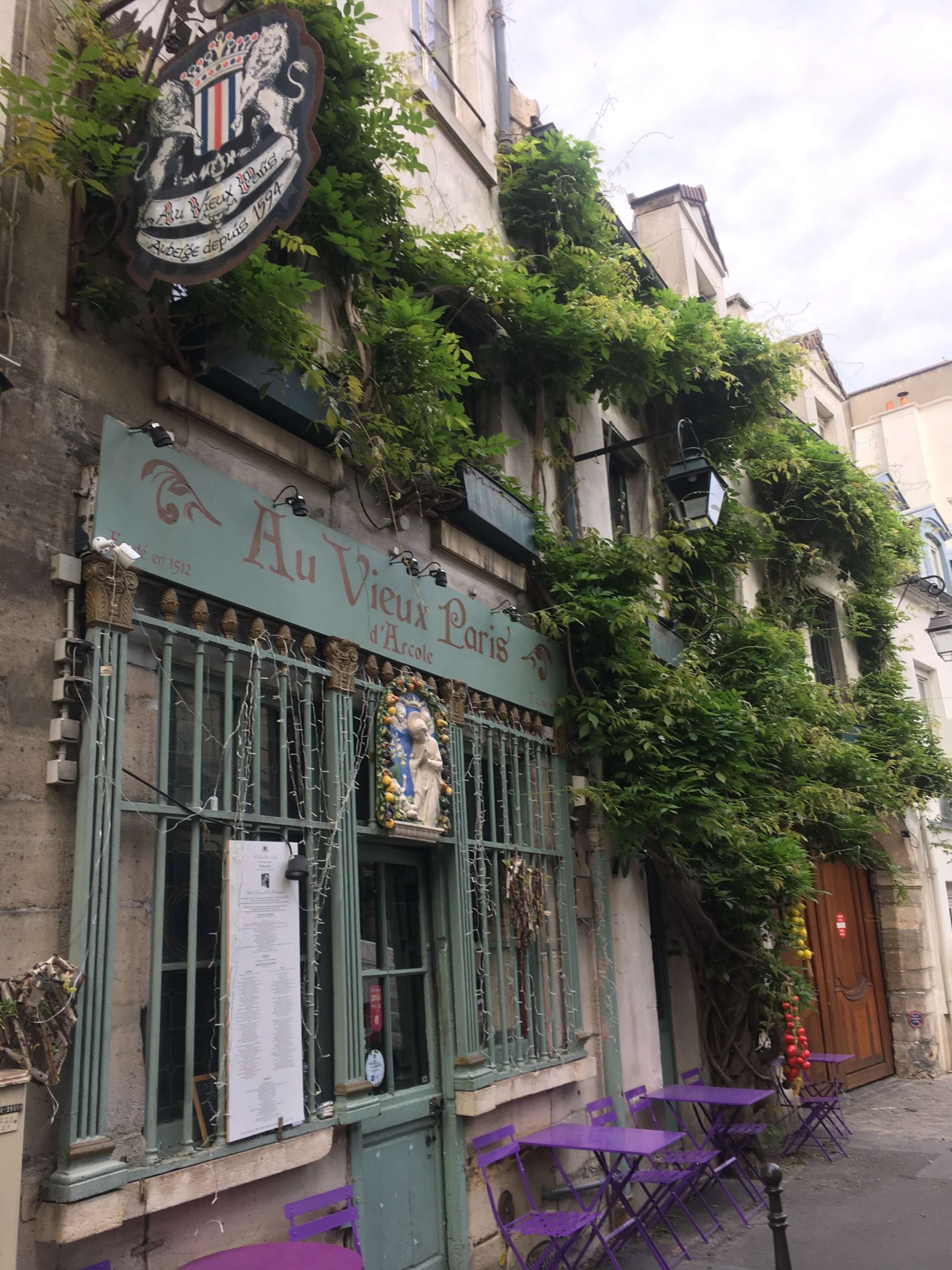 Lots of green plants and vines around a window in Paris