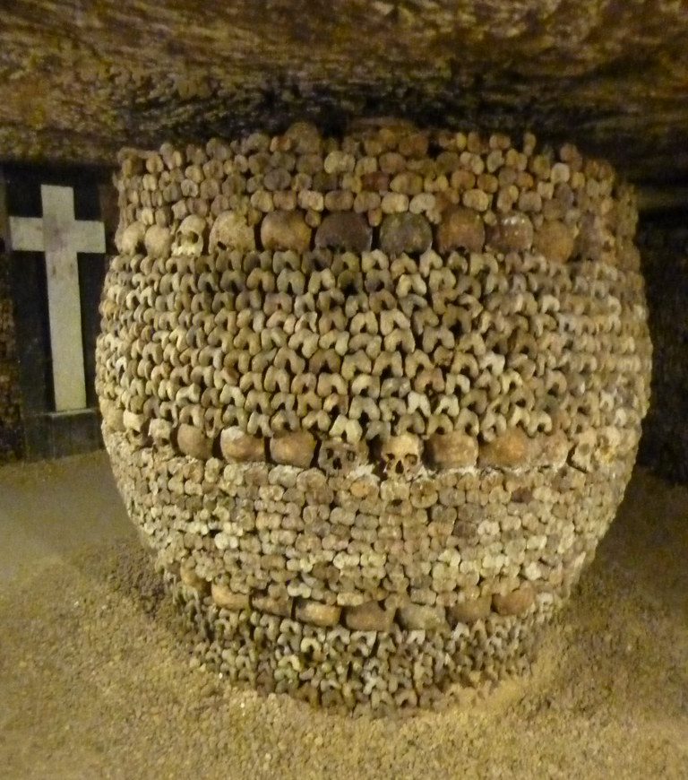 underground crypt in the Paris Catacombs