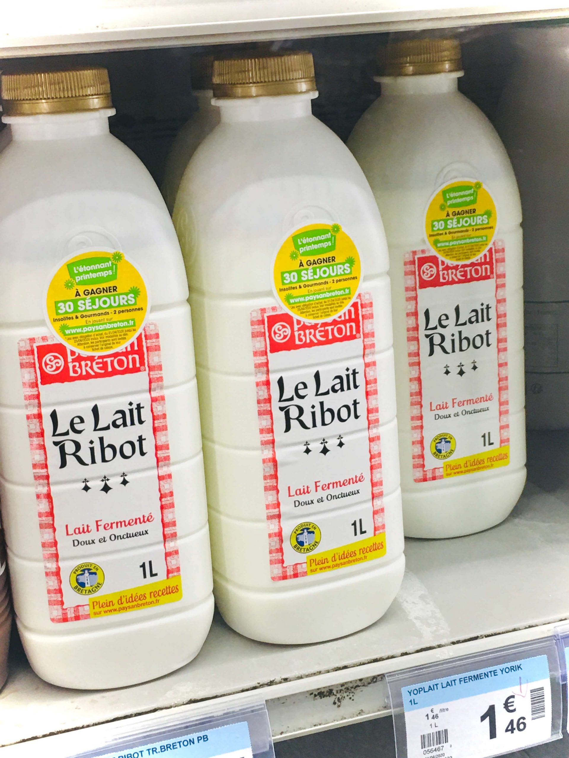 Cartons of fermented milk on a shelf