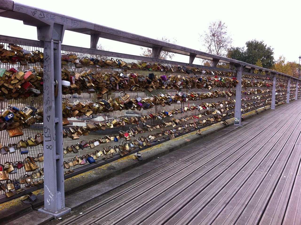 love locks along a bridge in Paris