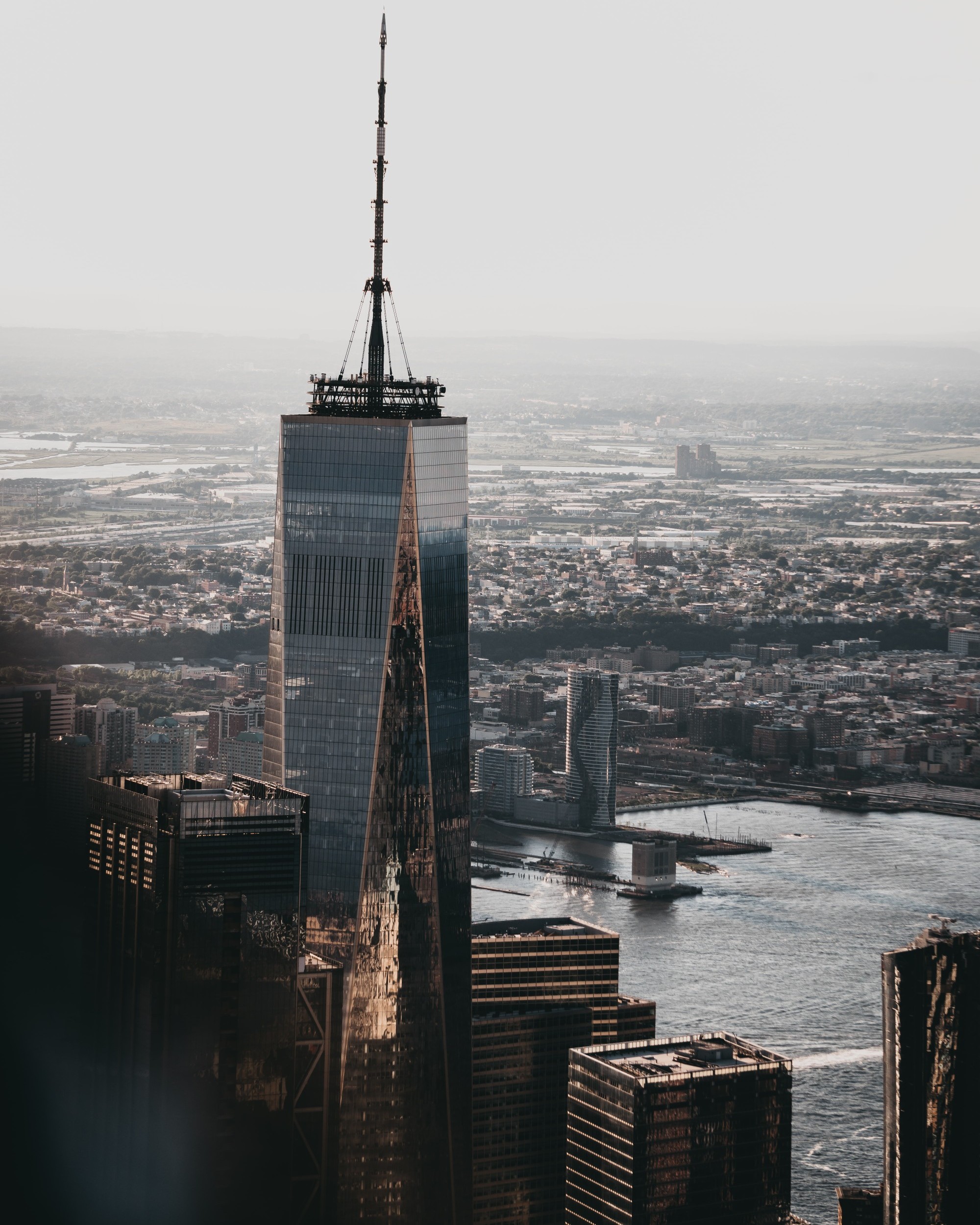 An aerial view of One World Trade in NYC