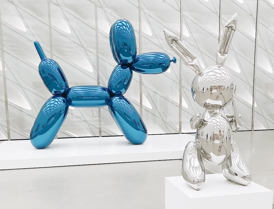 Dog and bunny sculptures at The Broad
