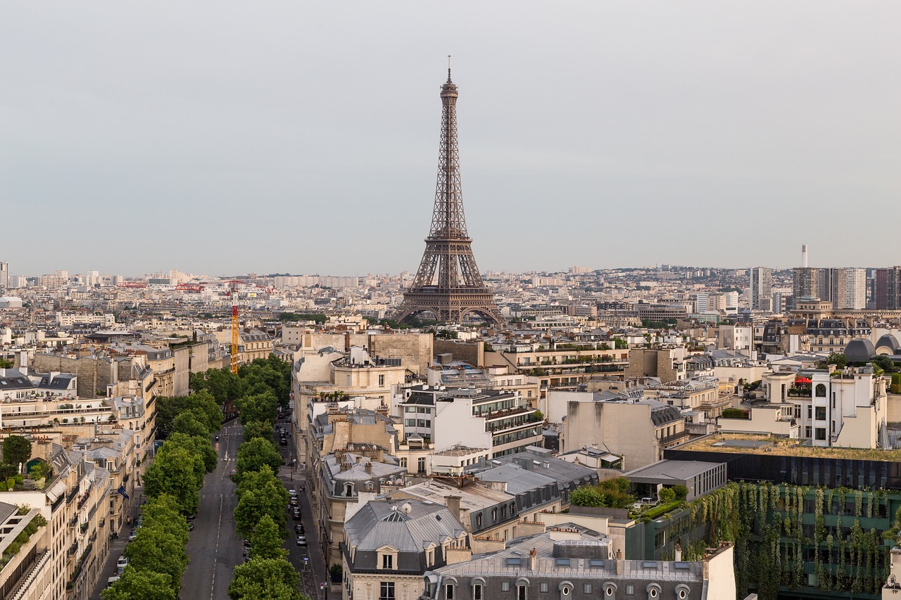 The Eiffel Tower from the Arc de Triomphe in Paris