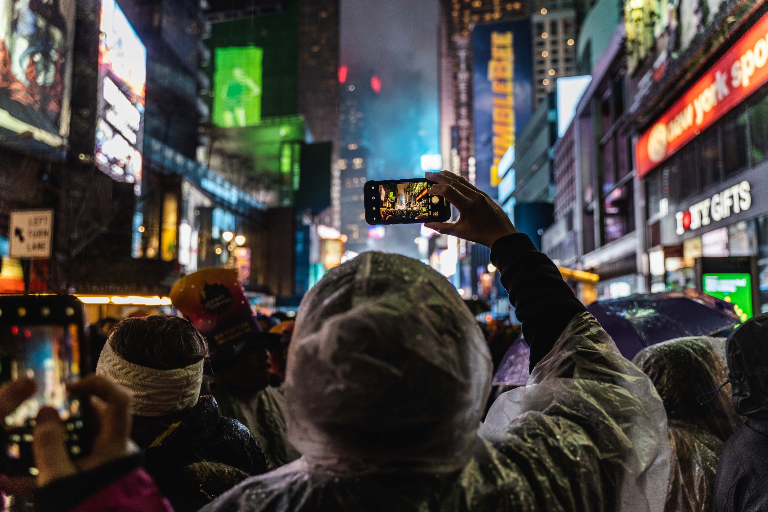 Crowds gather to watch the ball drop in Times Square on New Year's Eve