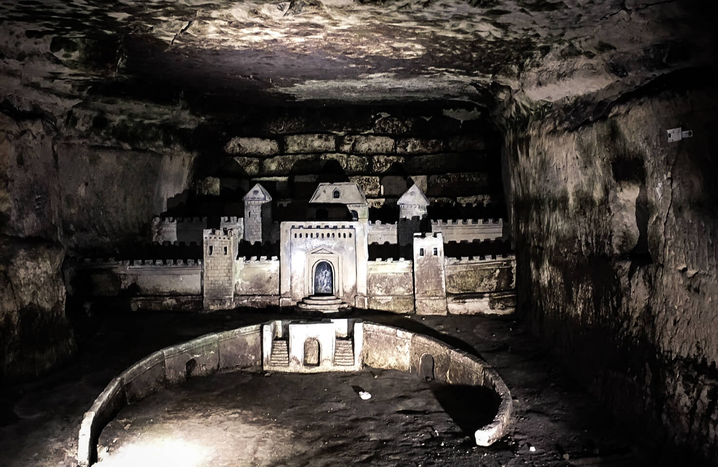 an exhibition in the Paris catacombs