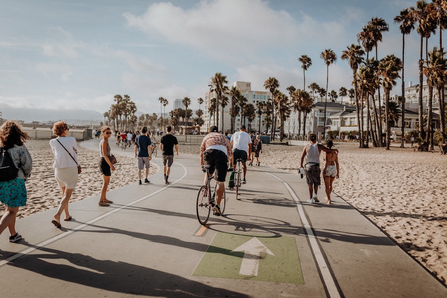 people biking on venice beach