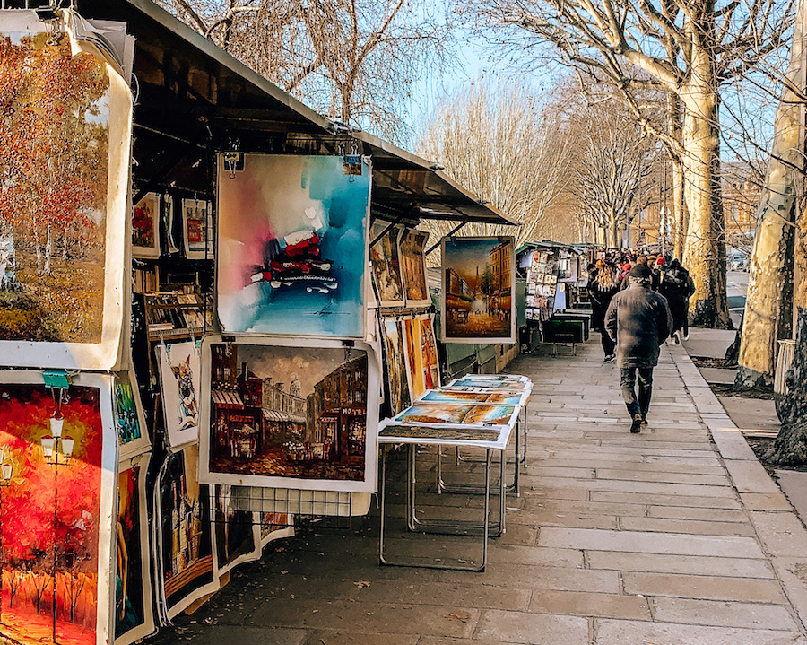 Artwork for sale from vendors lining the River Seine