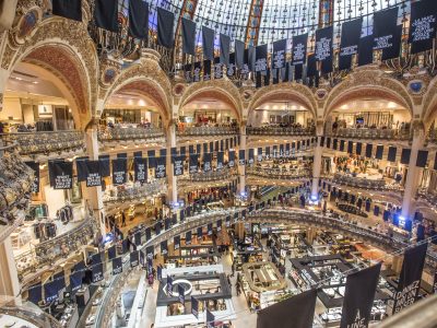 Interior of Galeries Lafayette shown floor by floor