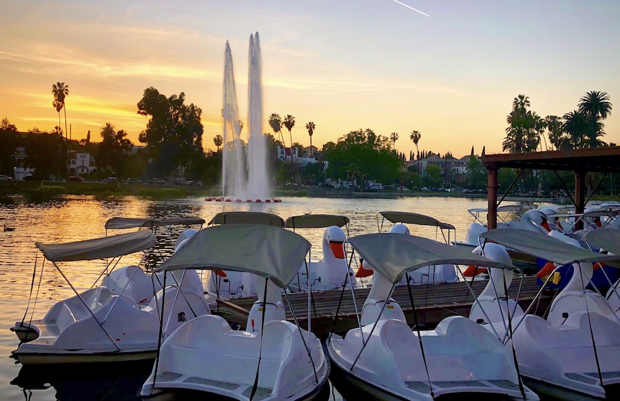 LA sunset at Echo Park Lake