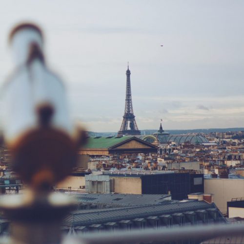 Rooftop view of the eiffel tower from galeries lafayette in paris
