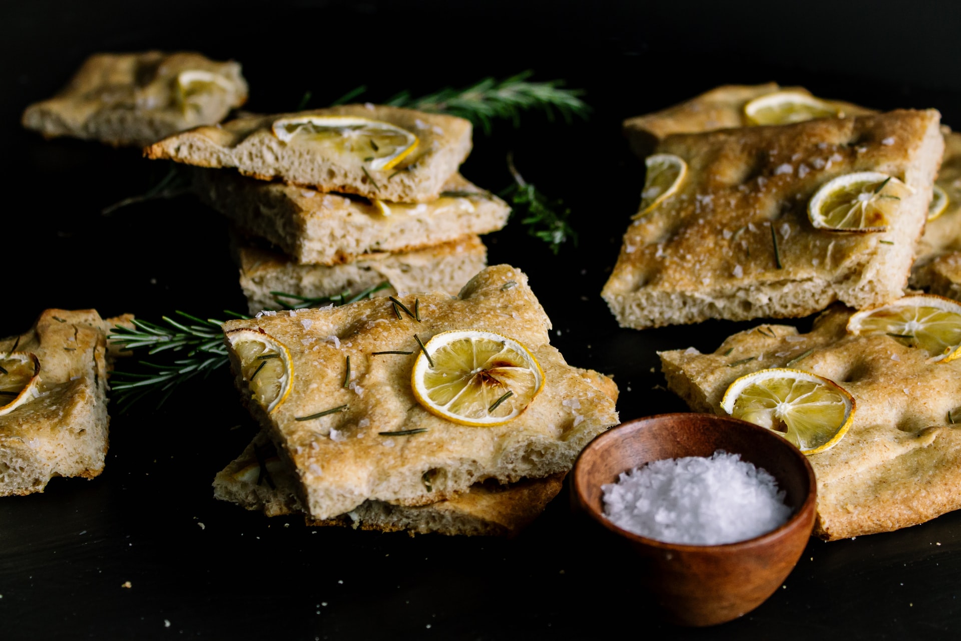 Stacks of rosemary focaccia bread