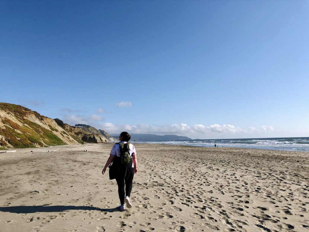 Social distancing on the beach near San Francisco