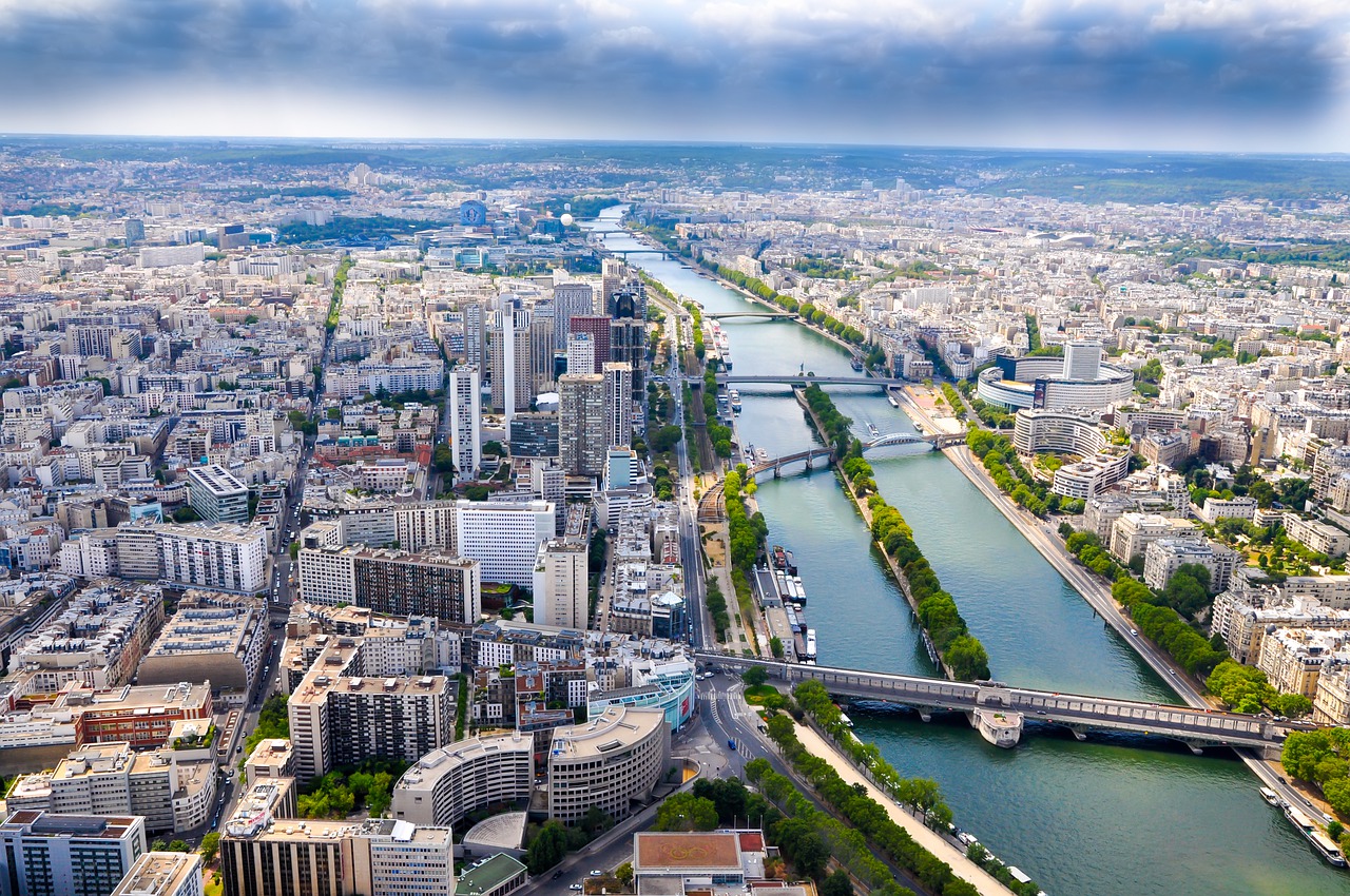 View of the Seine running through Paris from above