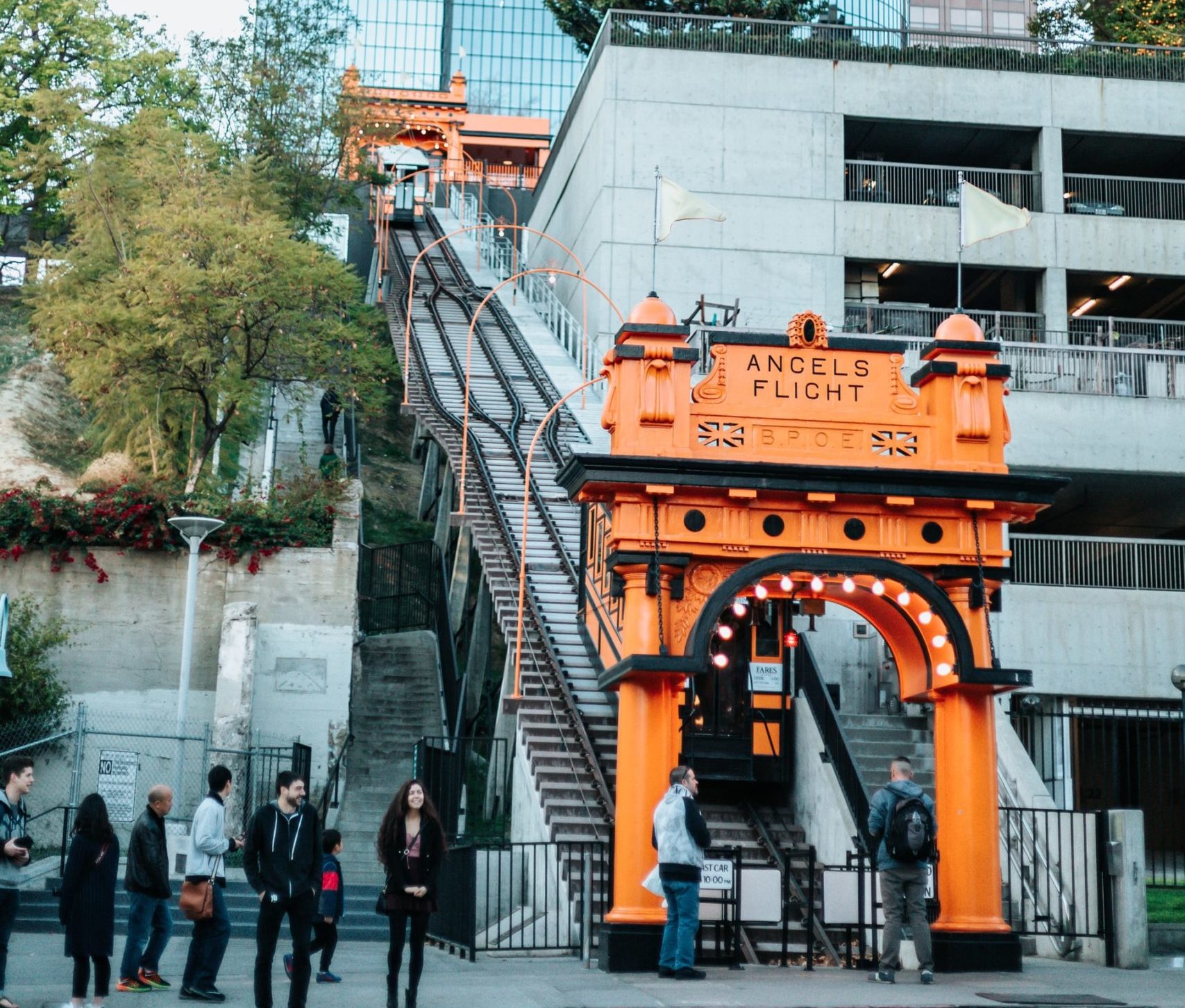 Waiting in line for a railway ride on Angels Flight in Los Angeles
