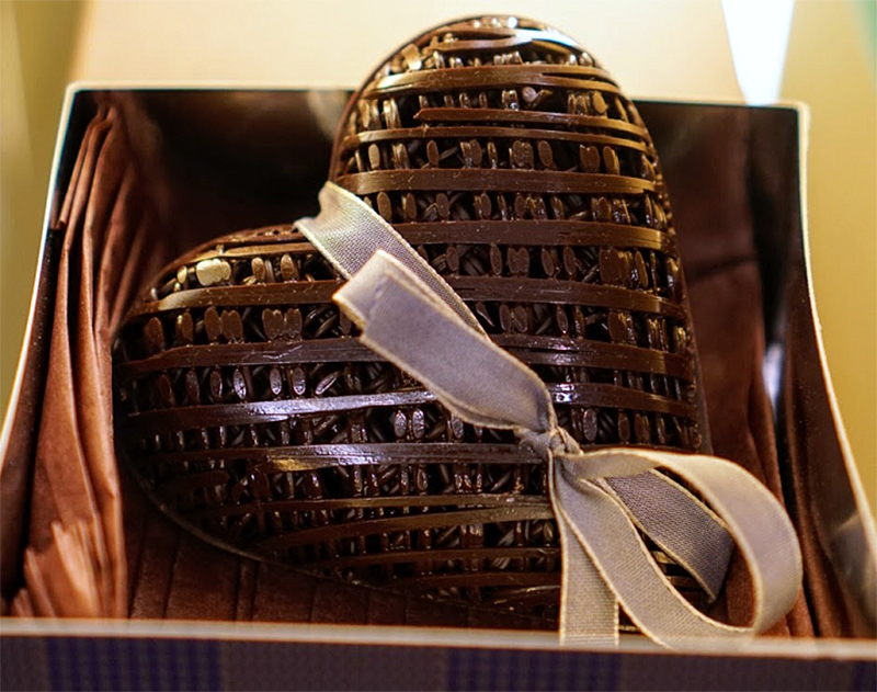 Heart-shaped candy from haute chocolatiers in Paris