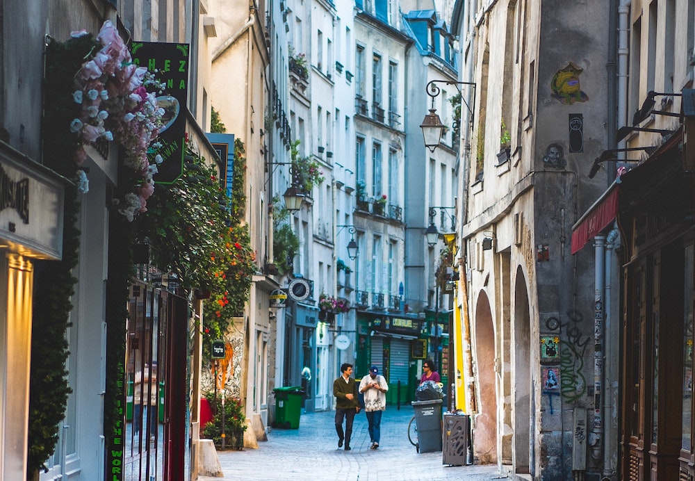 Le Marais neighborhood street in Paris