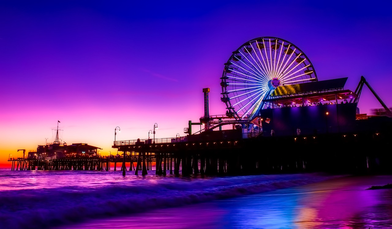 Santa Monica Pier at night for a day trip from LA