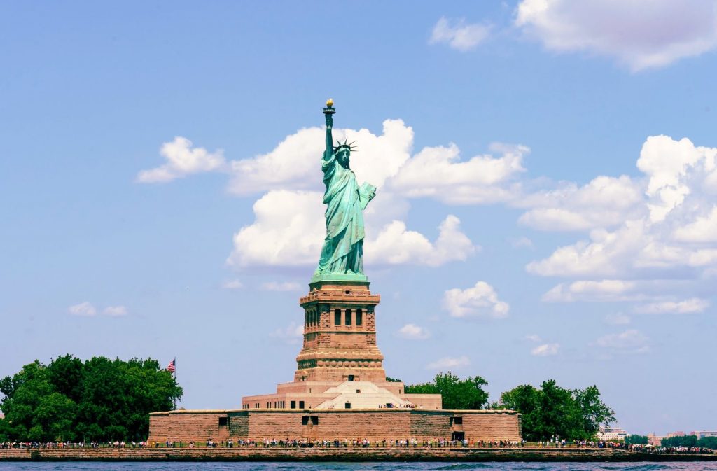 Statue of Liberty on island in NYC