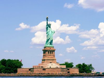 Statue of Liberty on island in NYC