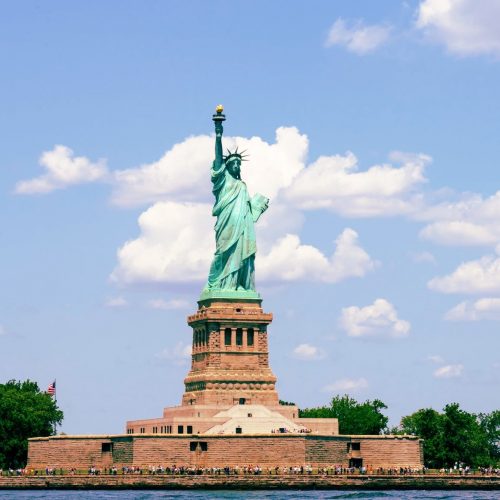 Statue of Liberty on island in NYC