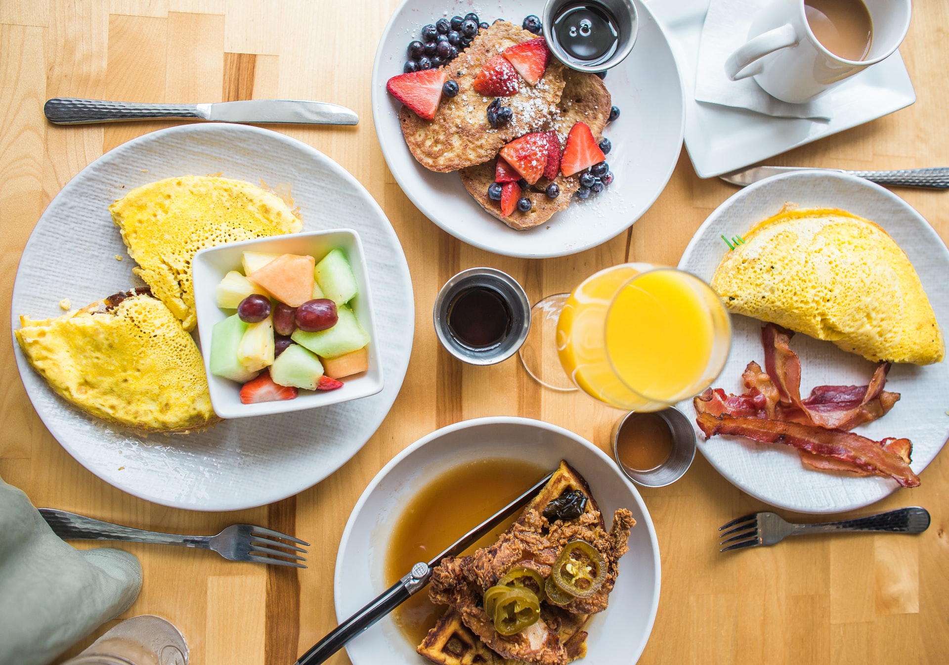 breakfast spread from overhead