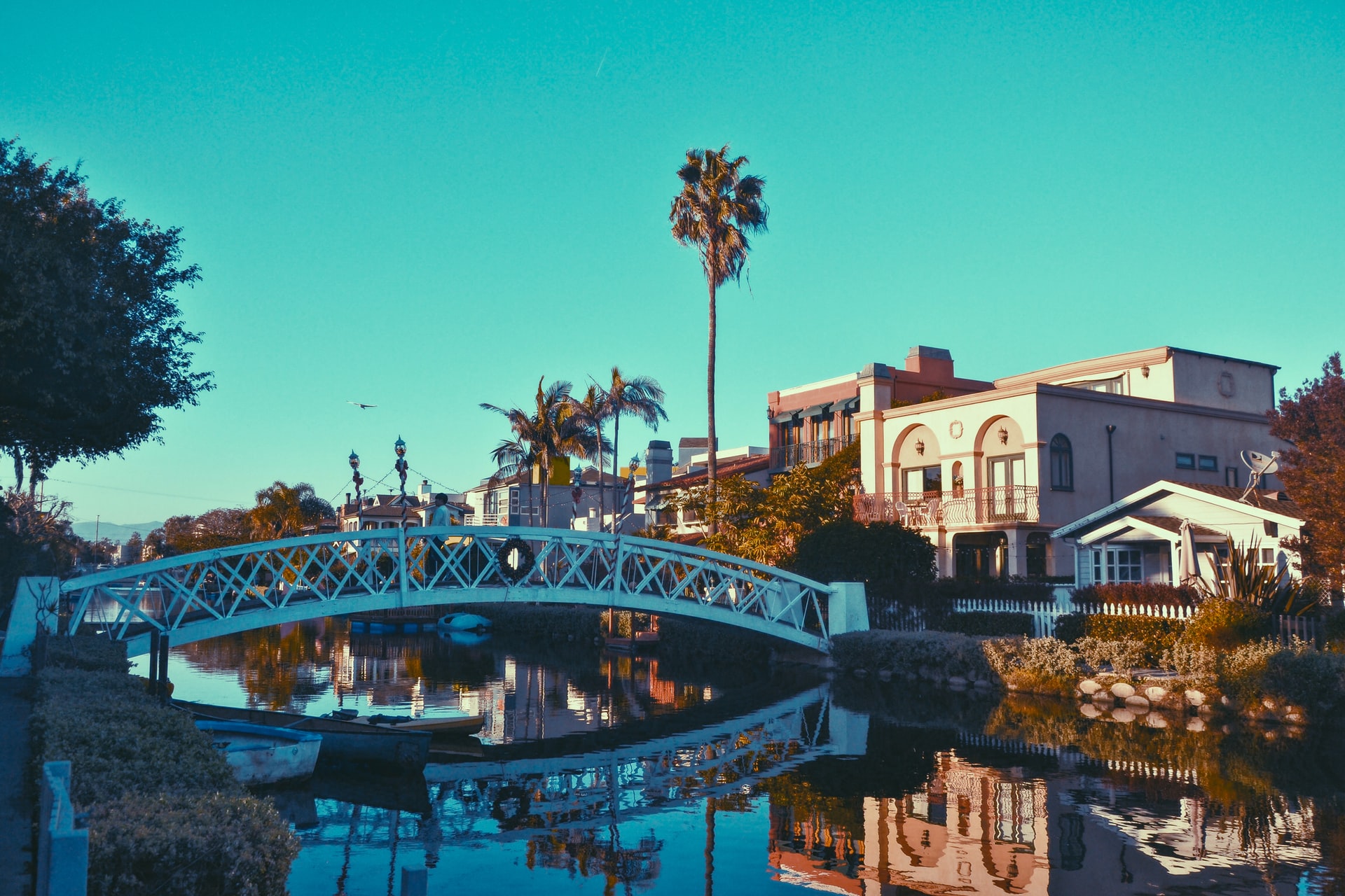 Venice beach canals with bridge over the water