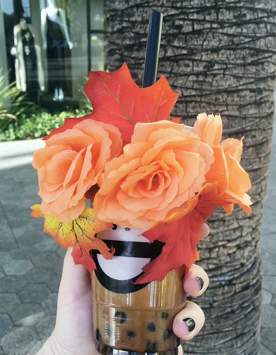 boba tea with flower crown