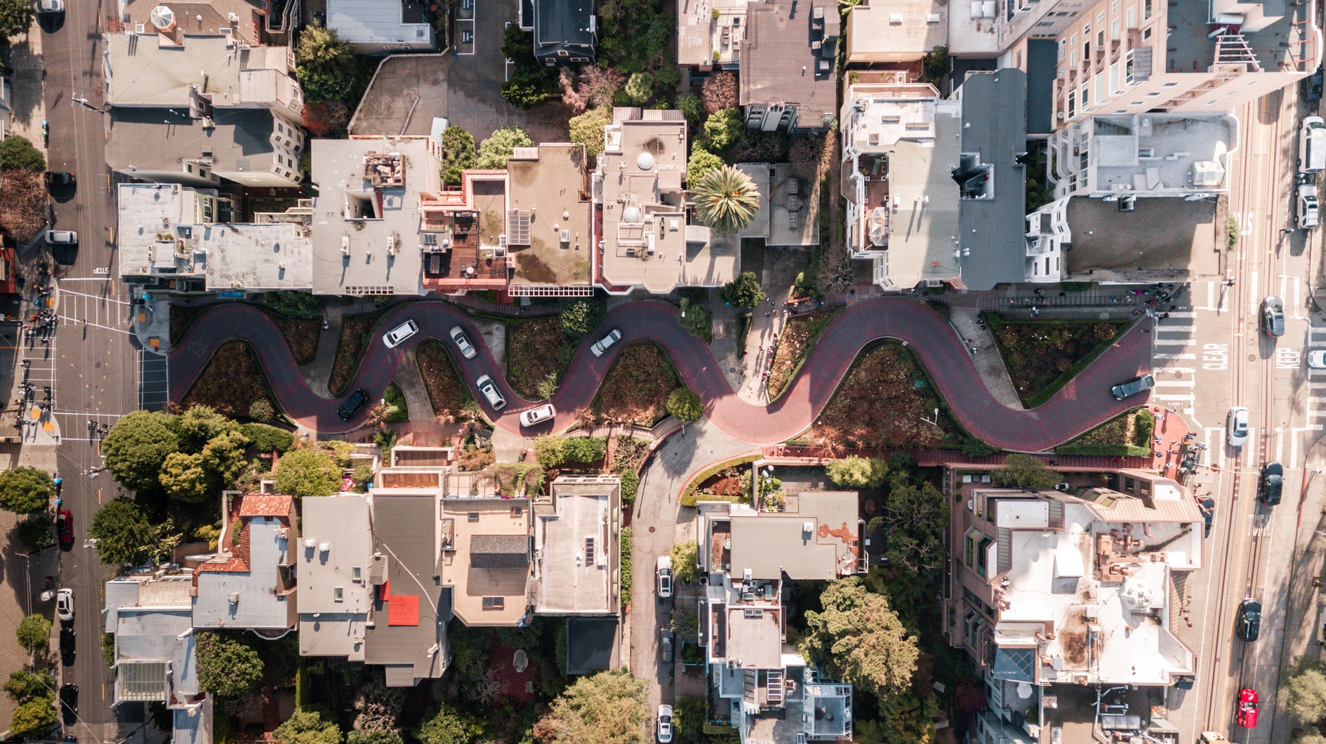 Aerial view of Lombard Street